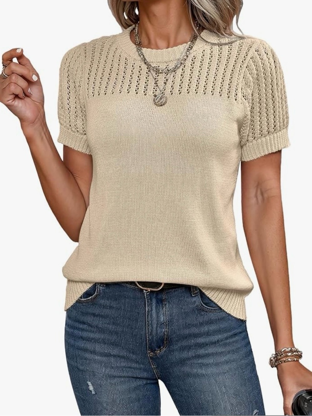 Dokotoo Womens Summer Tops  Crewneck Short Sleeve Shirts  Knit Loose Sweater XL